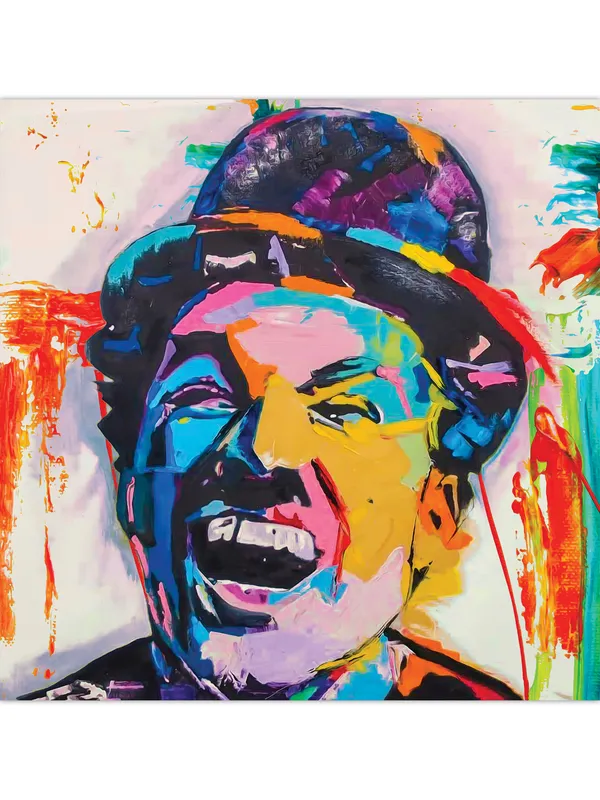 Premium_Canvas_Print_Of_Abstract_Charlie_Chaplin-B_Art_-_24InchX24Inch_Stretched_And_Framed_In_Teakwood_With_Back_Support