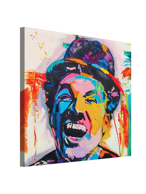Premium_Canvas_Print_Of_Abstract_Charlie_Chaplin-B_Art_-_24InchX24Inch_Stretched_And_Framed_In_Teakwood_With_Back_Support