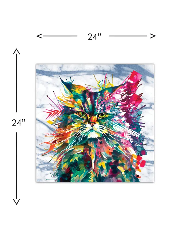 Premium_Canvas_Print_Of_Abstract_Colorful_Cat_Art_-_24InchX24Inch_Stretched_And_Framed_In_Teakwood_With_Back_Support