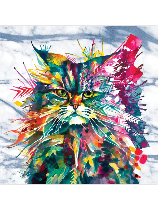 Premium_Canvas_Print_Of_Abstract_Colorful_Cat_Art_-_24InchX24Inch_Stretched_And_Framed_In_Teakwood_With_Back_Support