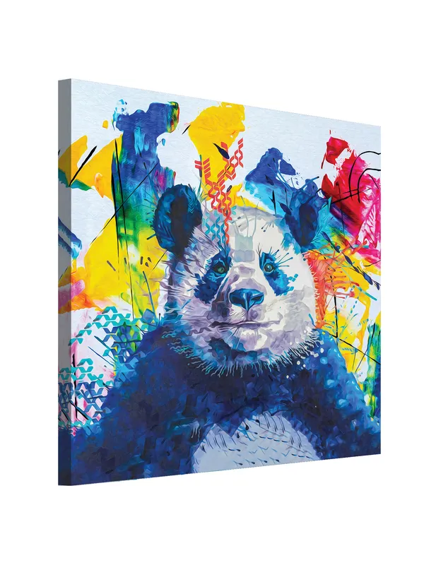 Premium_Canvas_Print_Of_Abstract_Colorful_Panda_Art_-_24InchX24Inch_Stretched_And_Framed_In_Teakwood_With_Back_Support
