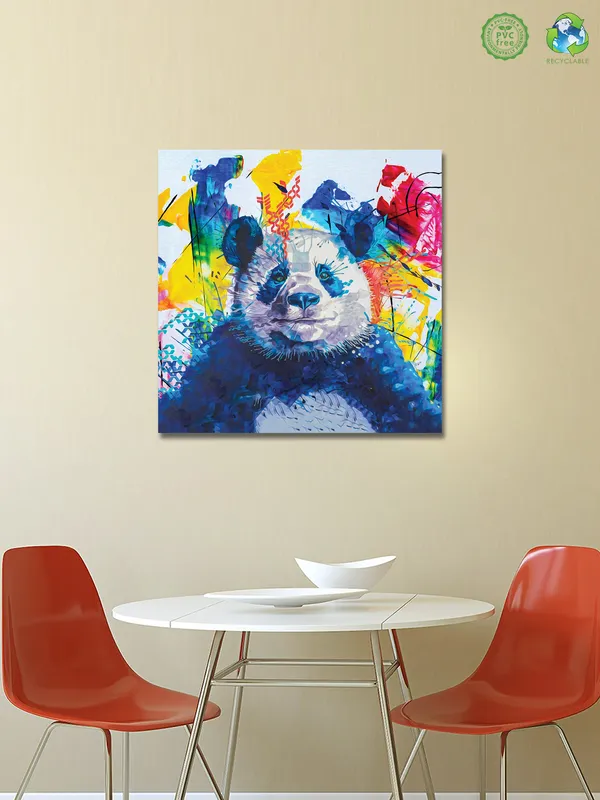 Premium_Canvas_Print_Of_Abstract_Colorful_Panda_Art_-_24InchX24Inch_Stretched_And_Framed_In_Teakwood_With_Back_Support