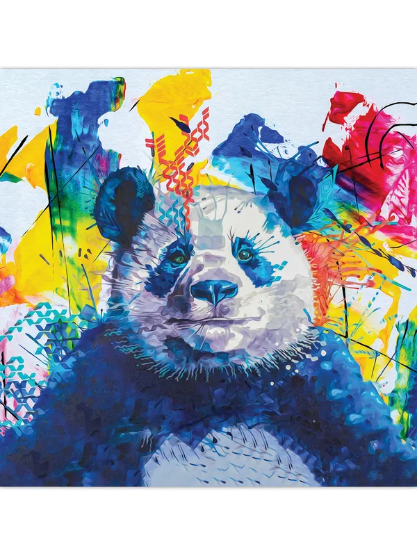 Premium_Canvas_Print_Of_Abstract_Colorful_Panda_Art_-_24InchX24Inch_Stretched_And_Framed_In_Teakwood_With_Back_Support