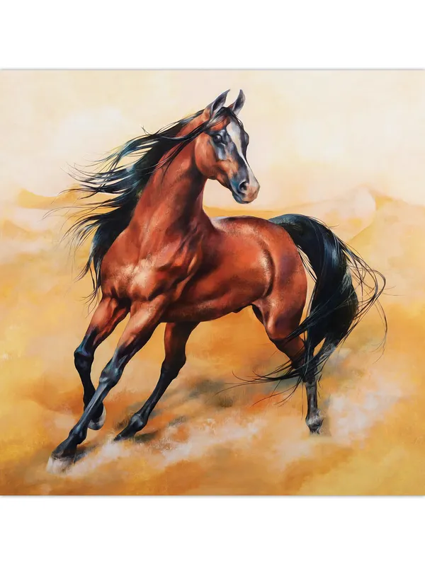 Premium_Canvas_Print_Of_Running_Horse-A_Art_-_24InchX24Inch_Stretched_And_Framed_In_Teakwood_With_Back_Support