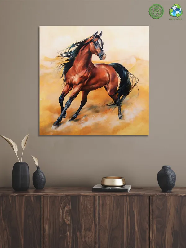 Premium_Canvas_Print_Of_Running_Horse-A_Art_-_24InchX24Inch_Stretched_And_Framed_In_Teakwood_With_Back_Support