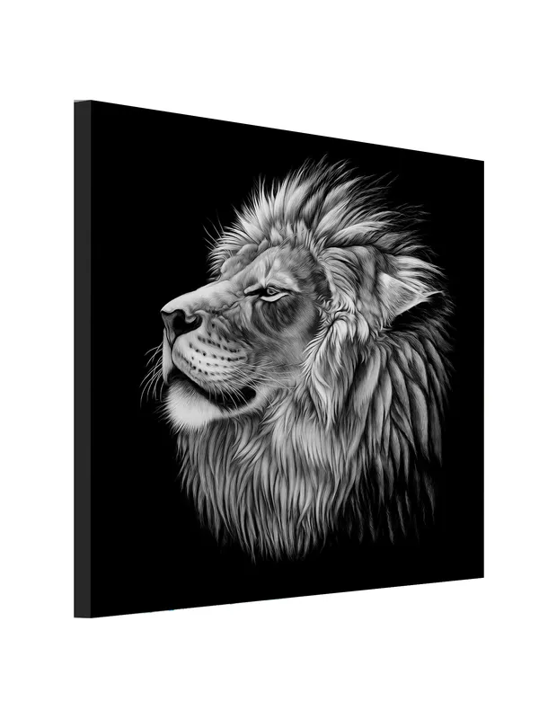 Premium_Canvas_Print_Of_Lion_Face_Art_-_24InchX24Inch_Stretched_And_Framed_In_Teakwood_With_Back_Support
