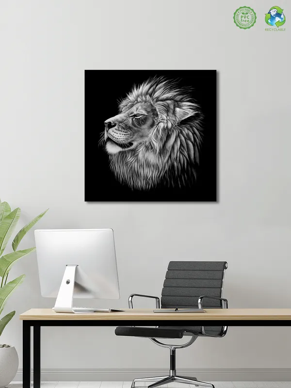 Premium_Canvas_Print_Of_Lion_Face_Art_-_24InchX24Inch_Stretched_And_Framed_In_Teakwood_With_Back_Support