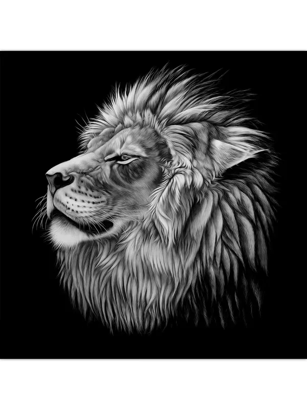 Premium_Canvas_Print_Of_Lion_Face_Art_-_24InchX24Inch_Stretched_And_Framed_In_Teakwood_With_Back_Support