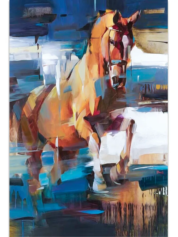 Premium_Canvas_Print_Of_Abstract_Horse-A_Art_-_16InchX24Inch_Stretched_And_Framed_In_Teakwood_With_Back_Support