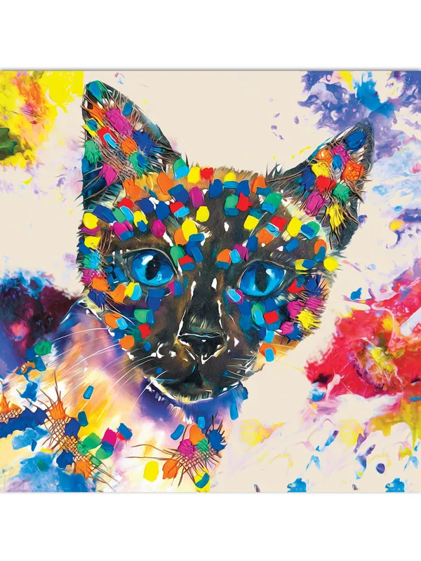 Premium_Canvas_Print_Of_Abstract_Colorful_Cat-A_Art_-_24InchX24Inch_Stretched_And_Framed_In_Teakwood_With_Back_Support