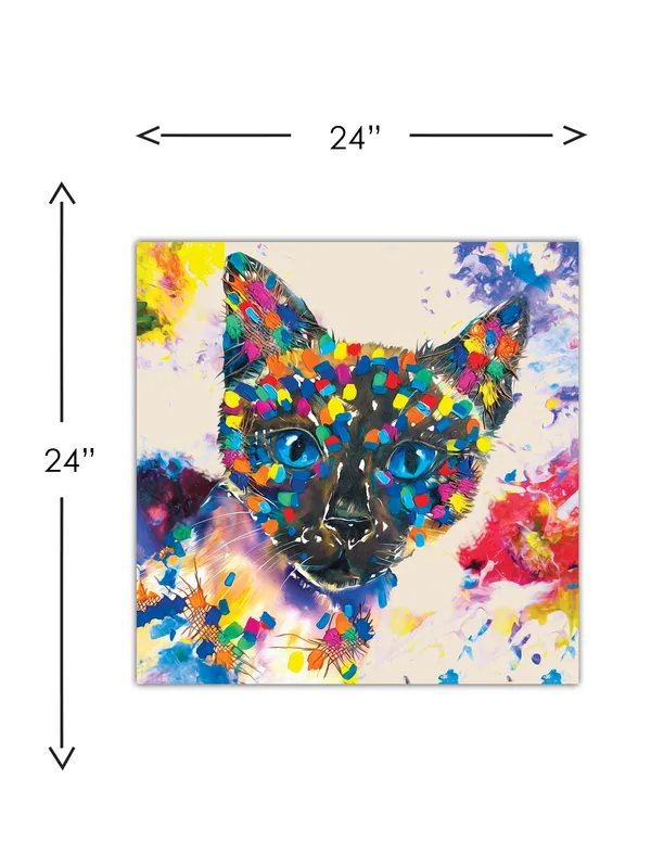 Premium_Canvas_Print_Of_Abstract_Colorful_Cat-A_Art_-_24InchX24Inch_Stretched_And_Framed_In_Teakwood_With_Back_Support
