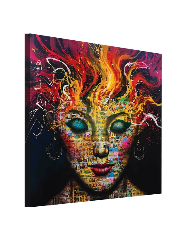 Premium_Canvas_Print_Of_Abstract_Lady_Face-A_Art_-_24InchX24Inch_Stretched_And_Framed_In_Teakwood_With_Back_Support