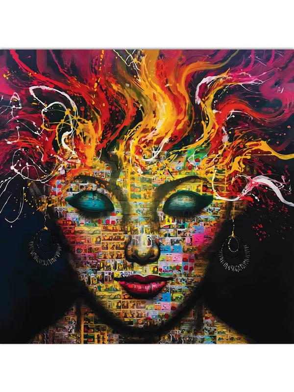 Premium_Canvas_Print_Of_Abstract_Lady_Face-A_Art_-_24InchX24Inch_Stretched_And_Framed_In_Teakwood_With_Back_Support