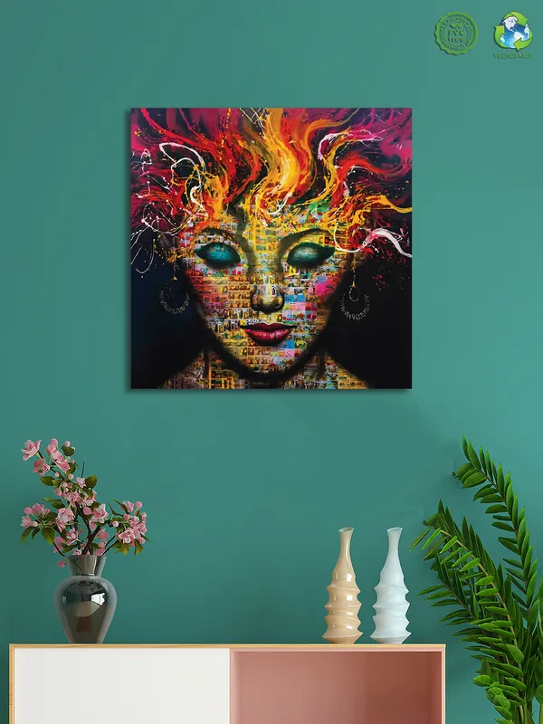Premium_Canvas_Print_Of_Abstract_Lady_Face-A_Art_-_24InchX24Inch_Stretched_And_Framed_In_Teakwood_With_Back_Support