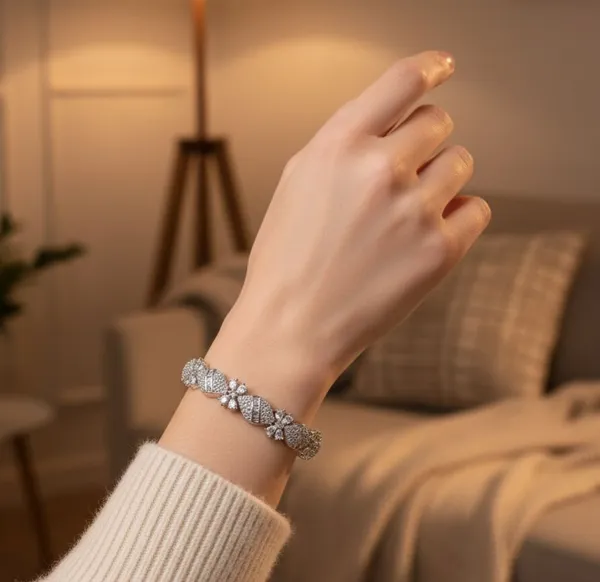 White_Rhodium_Polished_Stylish_Brass_Bracelet_For_Women