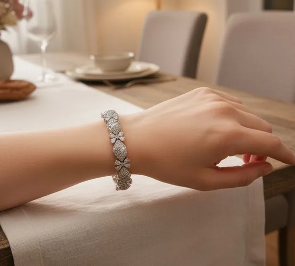 White_Rhodium_Polished_Stylish_Brass_Bracelet_For_Women