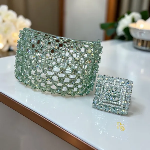 18k_White_Rhodium_Diamond_Openable_Bracelet_&_Adjustable_Ring