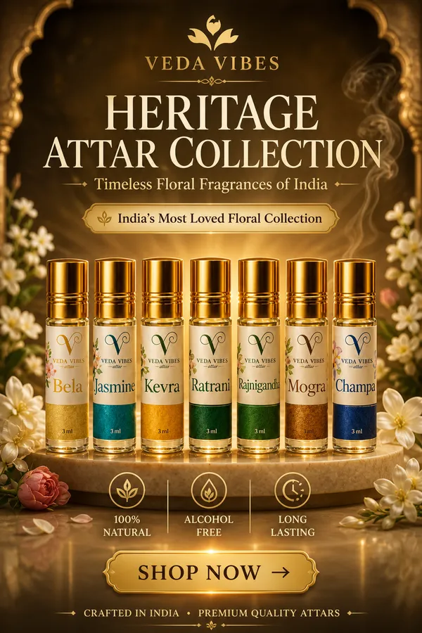 Heritage_Attar_Collection_Set_of_7,Timeless_Natural_Attars_Inspired_by_Traditional_Indian_Fragrance_Heritage_3ML_Rajnigandha_Jasmine_Bela_Ratrani_Kevra_Mogra_Champa