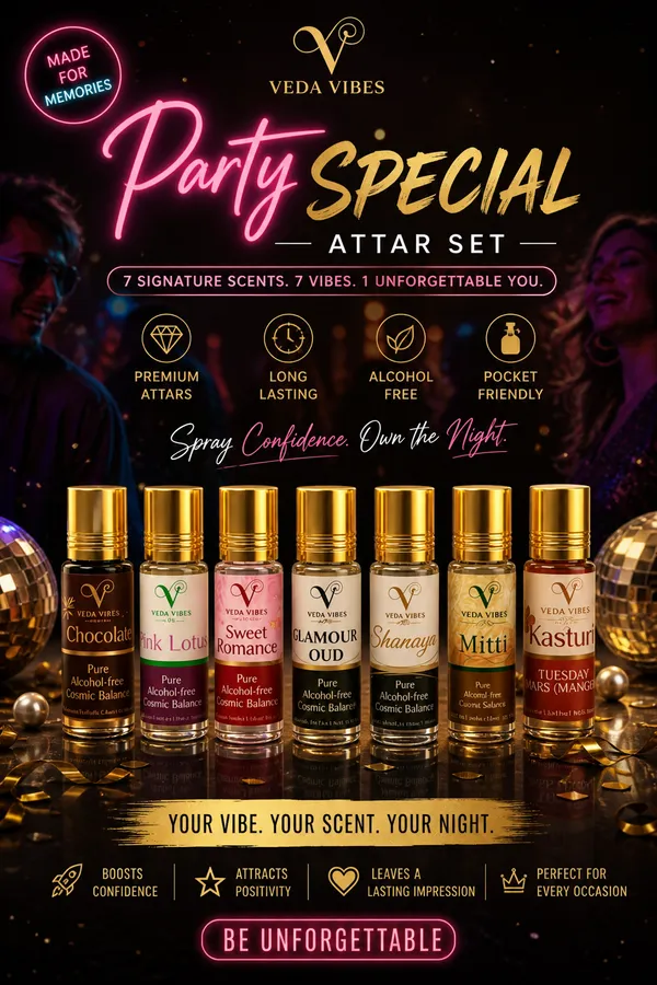 BESTSELLER_Xclusive_Party_Collection_Set_of_7,_Refreshing_Natural_Attars_to_Enhance_Positivity,_Confidence_&_Daily_Energy_6ML_Chocolate_Shanaya_Glamour_Oud_Mitti__Pink_Lotus_Sweet_Romance_Kasturi