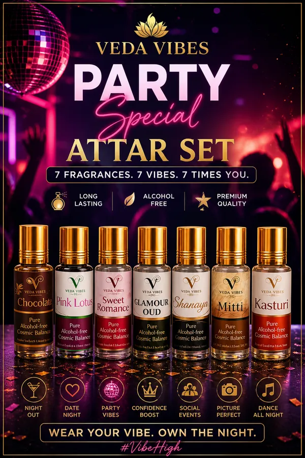 BESTSELLER_Xclusive_Party_Collection_Set_of_7,_Refreshing_Natural_Attars_to_Enhance_Positivity,_Confidence_&_Daily_Energy_6ML_Chocolate_Shanaya_Glamour_Oud_Mitti__Pink_Lotus_Sweet_Romance_Kasturi