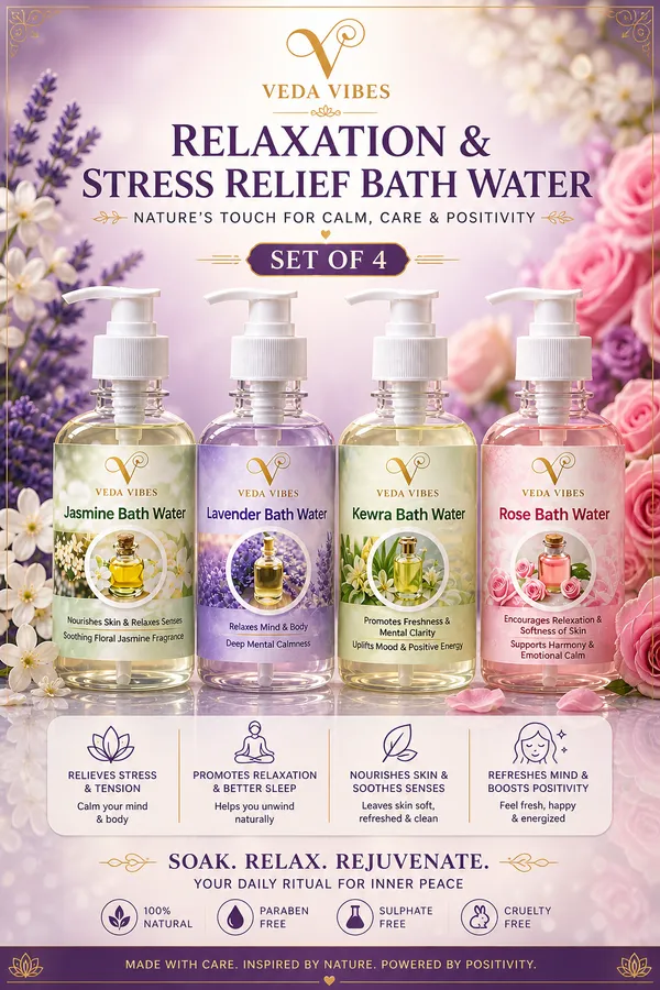 Relaxation_&_Stress_Relief_Bath_Set_of_4__Lavender,_Rose,_Jasmine,_Kewra_Natural_Aromatherapy_Bath_Waters
