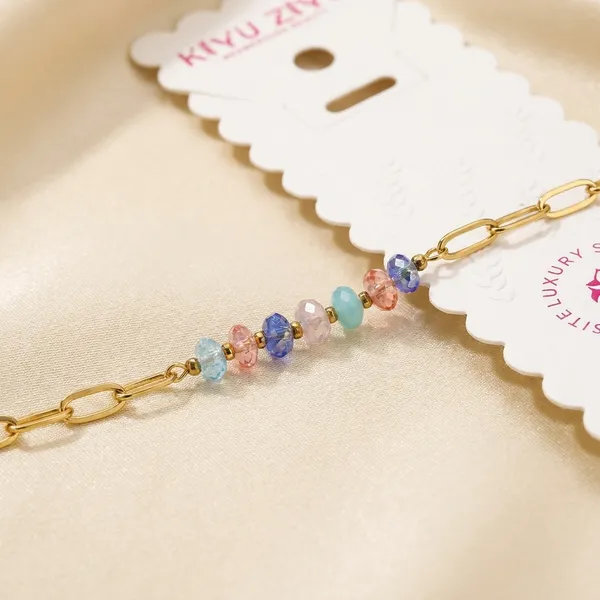 Colorful_Floral_Beaded_Chain_Bracelet_With_Gold-Tone_Accents