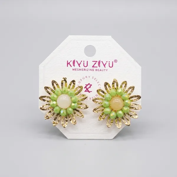 Green_Alloy_Floral_Stud_Earrings_With_Golden_Petals_For_Women
