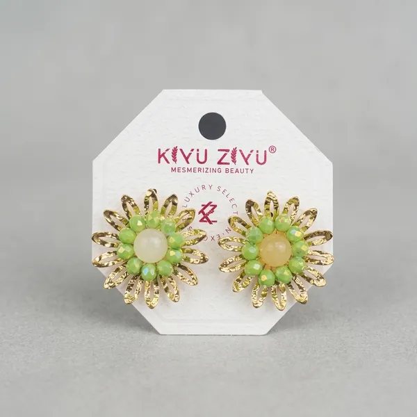 Green_Alloy_Floral_Stud_Earrings_With_Golden_Petals_For_Women