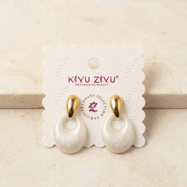 White_Disc_Gold_Tone_Drop_Earrings_For_Women