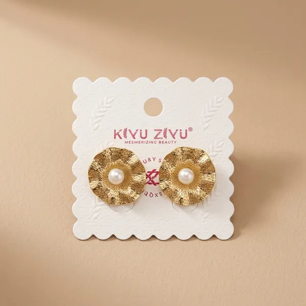 White_Pearl_Gold_Tone_Textured_Disc_Stud_Earrings_For_Women