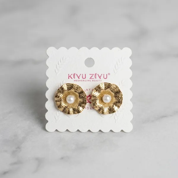 White_Pearl_Gold_Tone_Textured_Disc_Stud_Earrings_For_Women