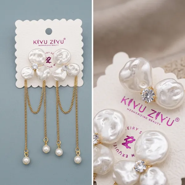 White_Alloy_Pearl_Bow_Chain_Drop_Earrings_For_Women