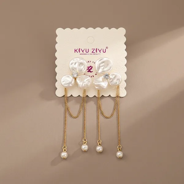White_Alloy_Pearl_Bow_Chain_Drop_Earrings_For_Women