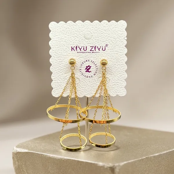 Gold_Alloy_Geometric_Multi_Hoop_Chain_Dangle_Earrings_For_Women
