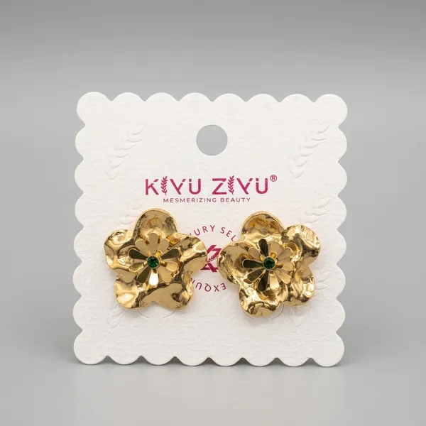 Gold_Tone_Green_Stone_Floral_Stud_Earrings_For_Women