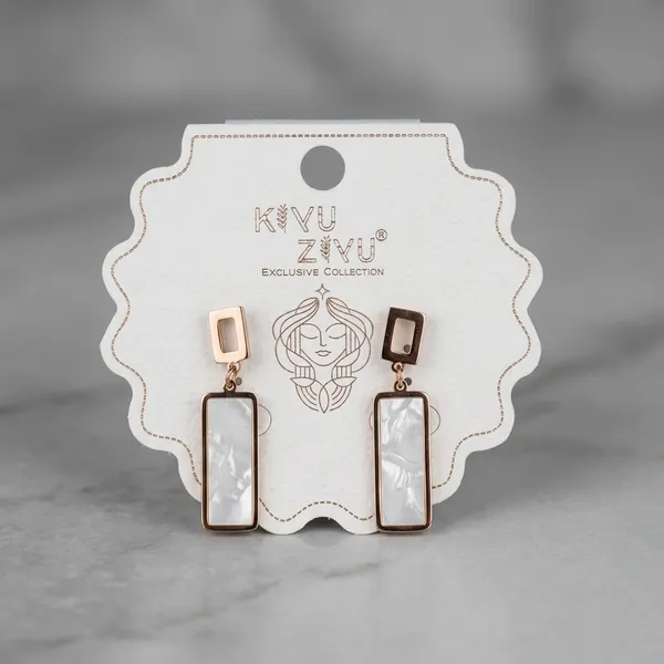 White_Stone_Gold_Tone_Alloy_Rectangular_Frame_Drop_Earrings_For_Women