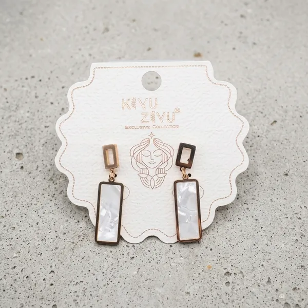 White_Stone_Gold_Tone_Alloy_Rectangular_Frame_Drop_Earrings_For_Women