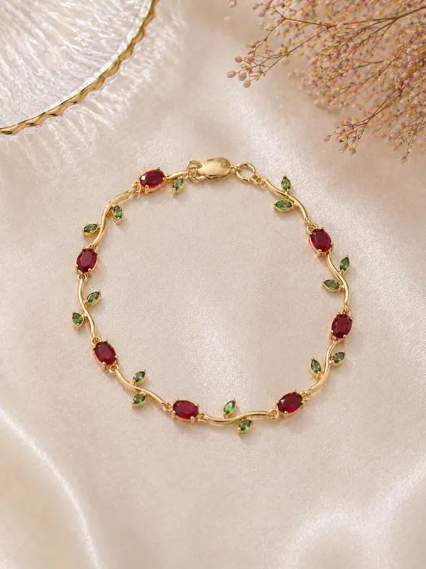 Elegant_Gold_Tulip_Flower_Bracelet_–_Ruby_Red_&_Green_Edition