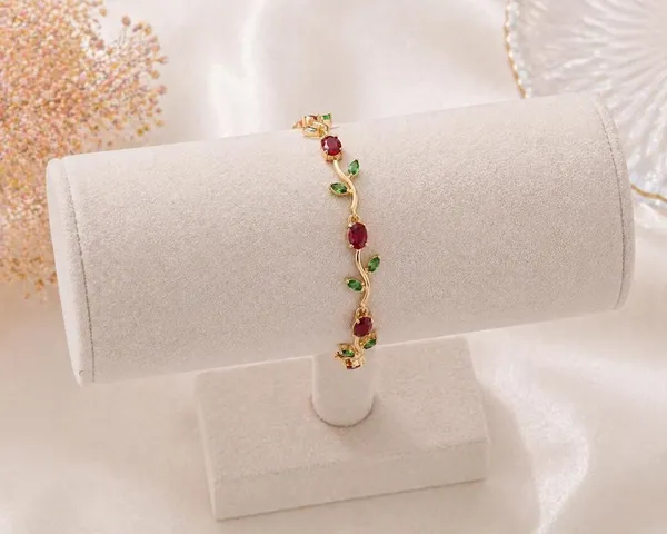 Elegant_Gold_Tulip_Flower_Bracelet_–_Ruby_Red_&_Green_Edition