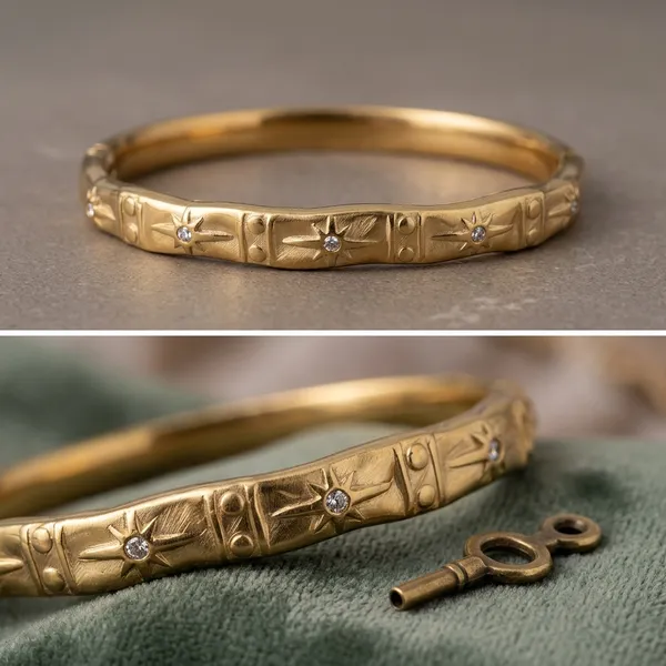 Gold_Alloy_Bamboo_Star_Accent_Bangle_Bracelet_For_Women