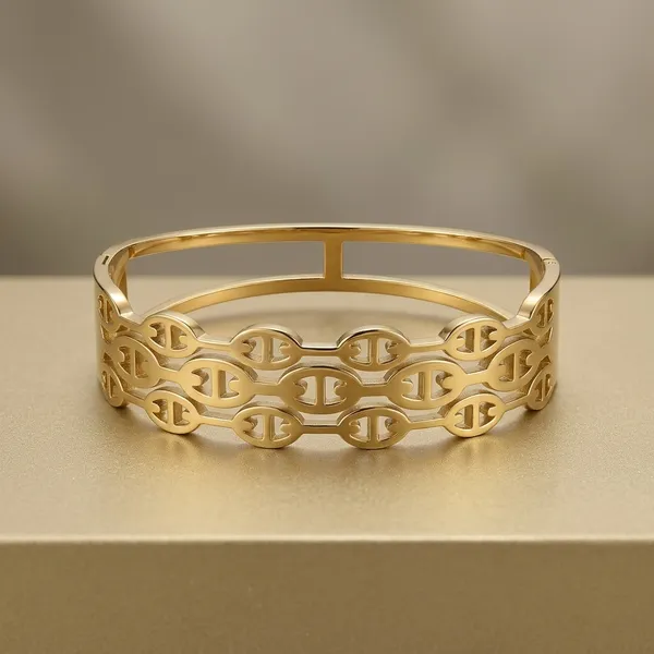 Gold_Alloy_Double_Row_Interlocking_Link_Bangle_Bracelet_For_Women