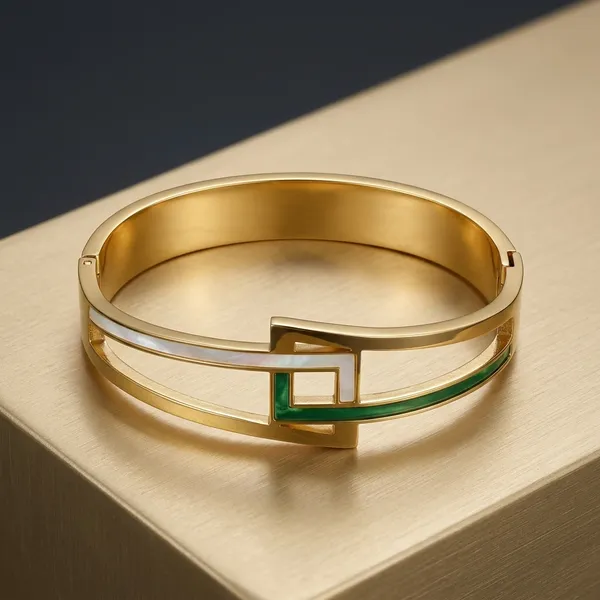 Gold_Alloy_Green_Accent_Geometric_Cuff_Bracelet_For_Women