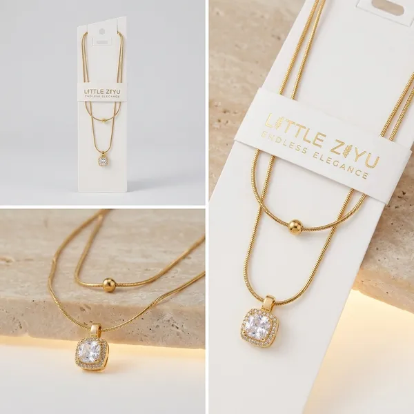 Gold_Alloy_Crystal_Square_Pendant_Layered_Necklace_For_Women