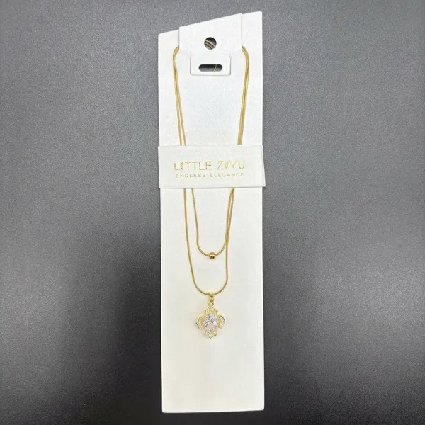 Gold_Alloy_Double_Layer_Crystal_Clover_Pendant_Necklace_For_Women