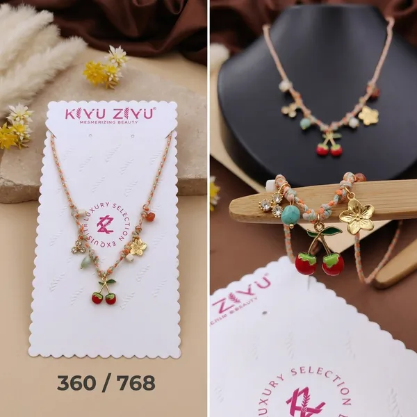 Gold_Tone_Alloy_Cherry_Floral_Charm_Pendant_Necklace_For_Women