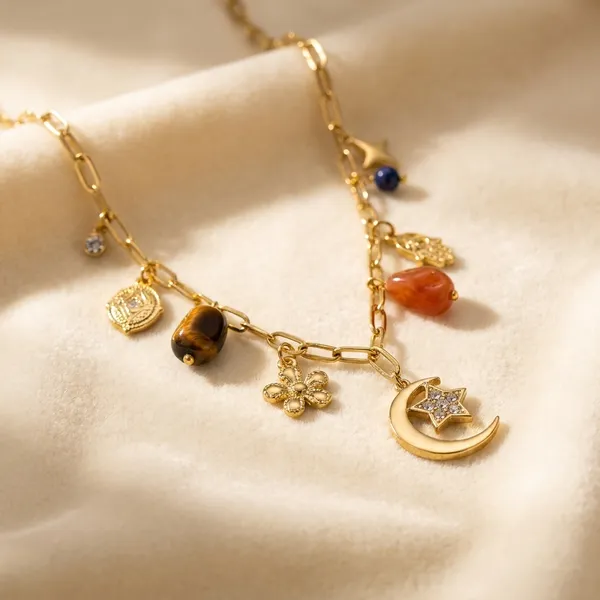 Gold-Tone_Charm_Necklace_With_Moon,_Star_&_Mixed_Beads