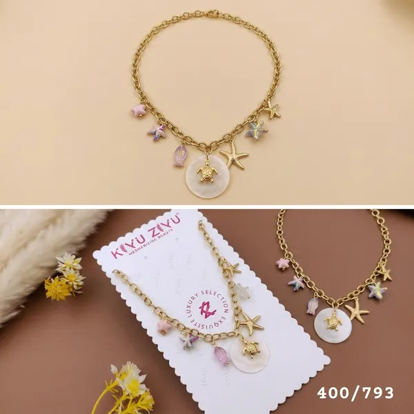Gold_Alloy_Starfish_Turtle_Charm_Pastel_Beaded_Necklace_For_Women