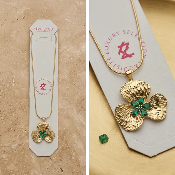 Green_Stone_Gold_Alloy_Floral_Pendant_Necklace_For_Women