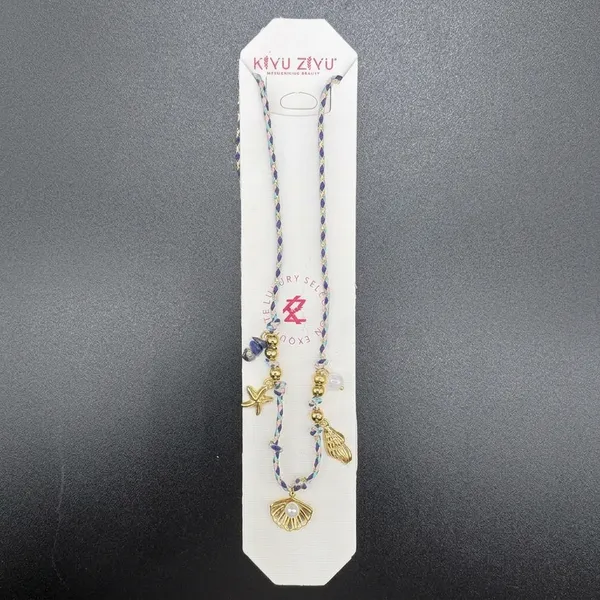 Blue_Purple_Beaded_Gold_Tone_Alloy_Shell_Charm_Necklace_For_Women