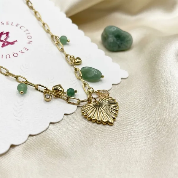 Kivu_Zivu_Gold-Toned_Shell_Charm_Necklace_With_Green_Beads